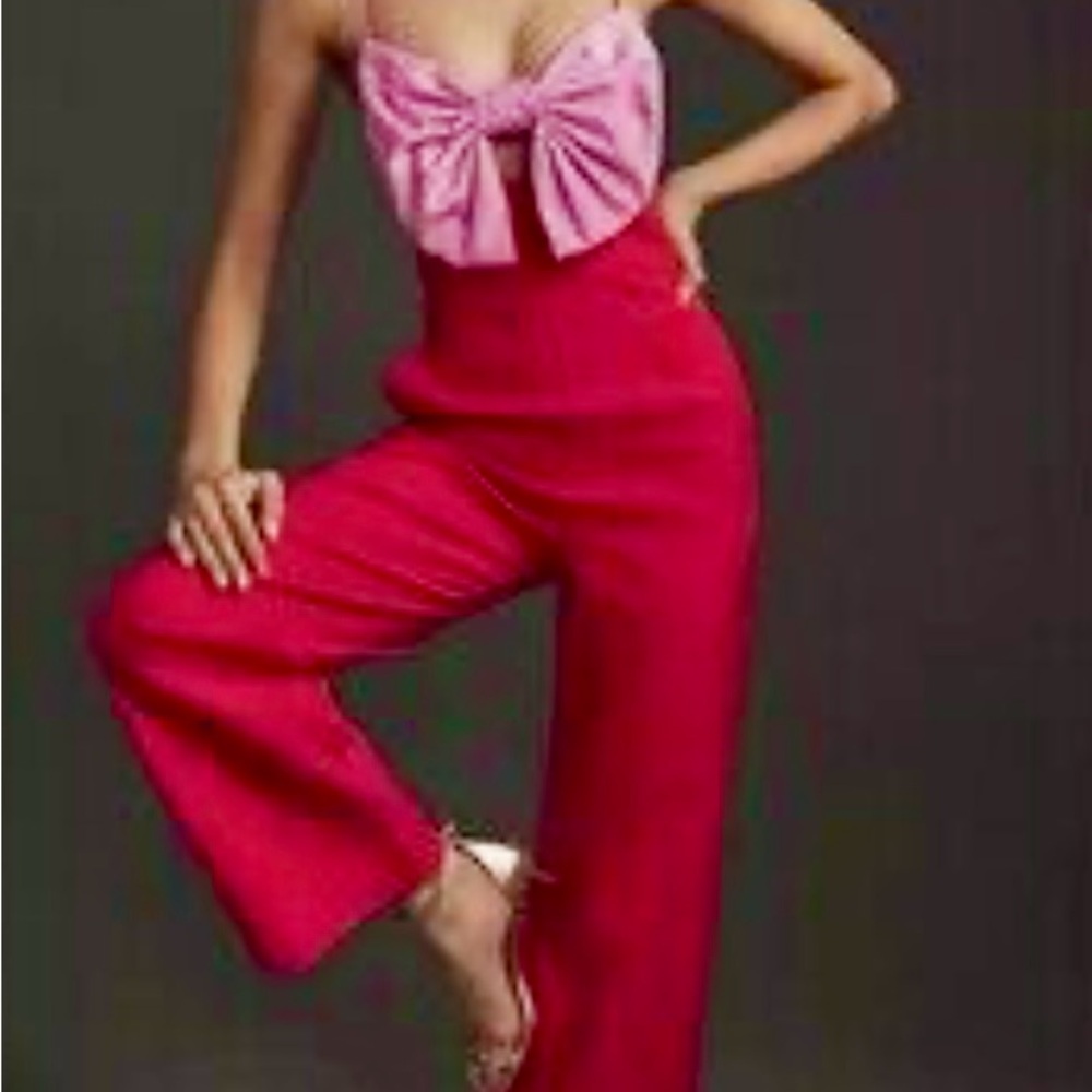 Anthropologie Fuchsia Strapless Jumpsuit with Bow